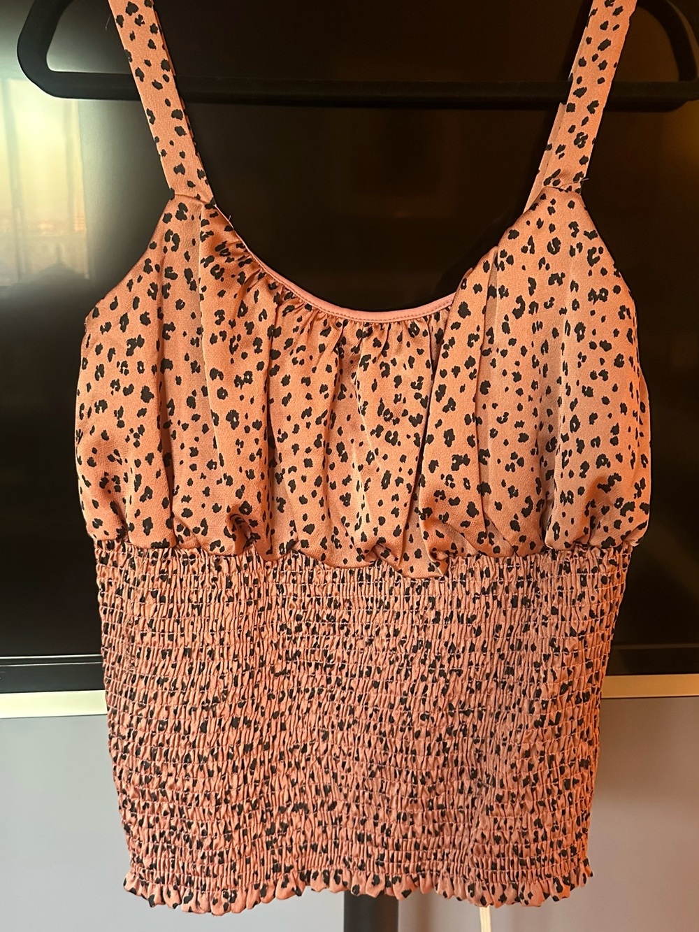 Plus size Leopard Print Satin Smocked Top